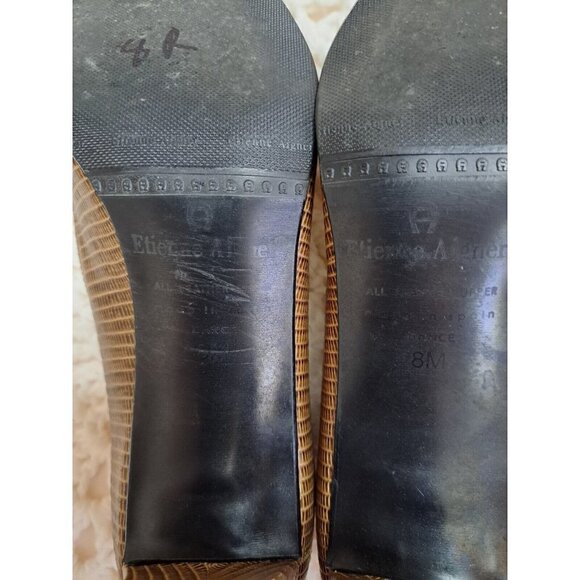 Etienne Aigner Women's 8M Brown Peep-Toe Snakeskin Leather Pumps  3" Heel - Picture 9 of 11